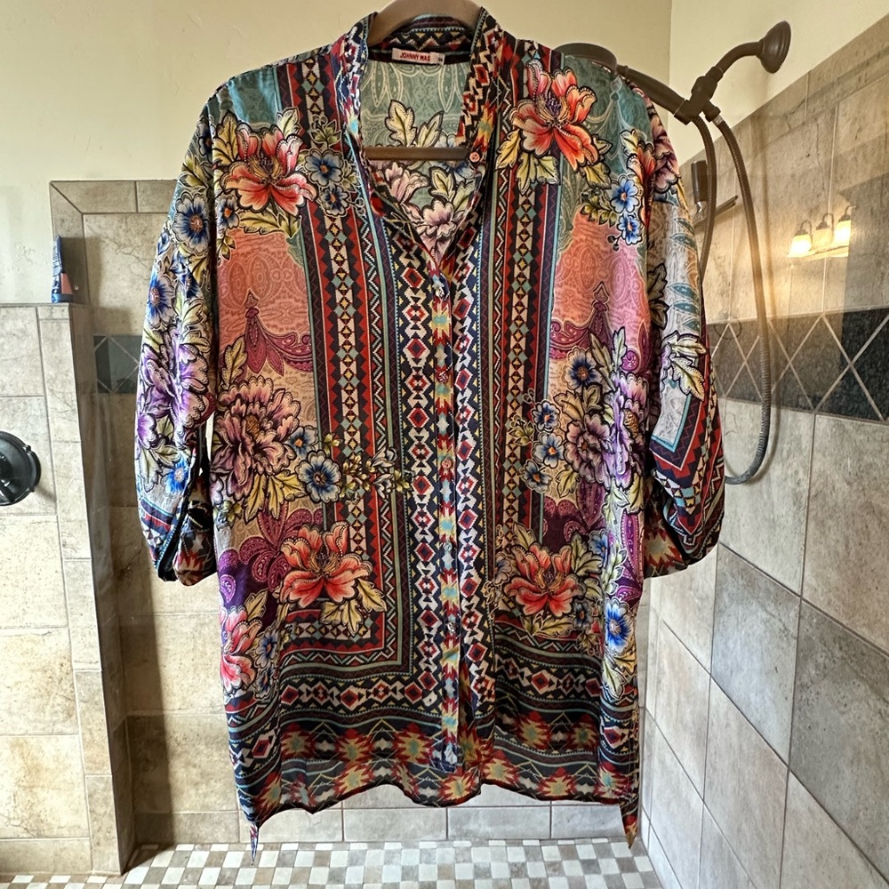 Johnny Was Silk Button-Up Blouse